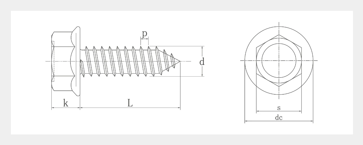 Hexagon Head Tapping Screws With Flange-2D Hexagon Head Tapping Screws With Flange-2D